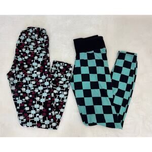 2-Pack One Size Leggings J&K & Always USA Geometric Checkered Soft Stretchy Fit